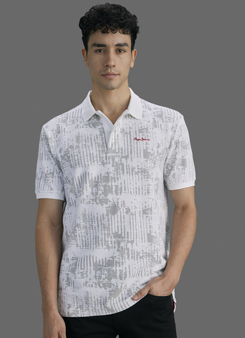 Men Off White Printed Polo Collar T-shirt