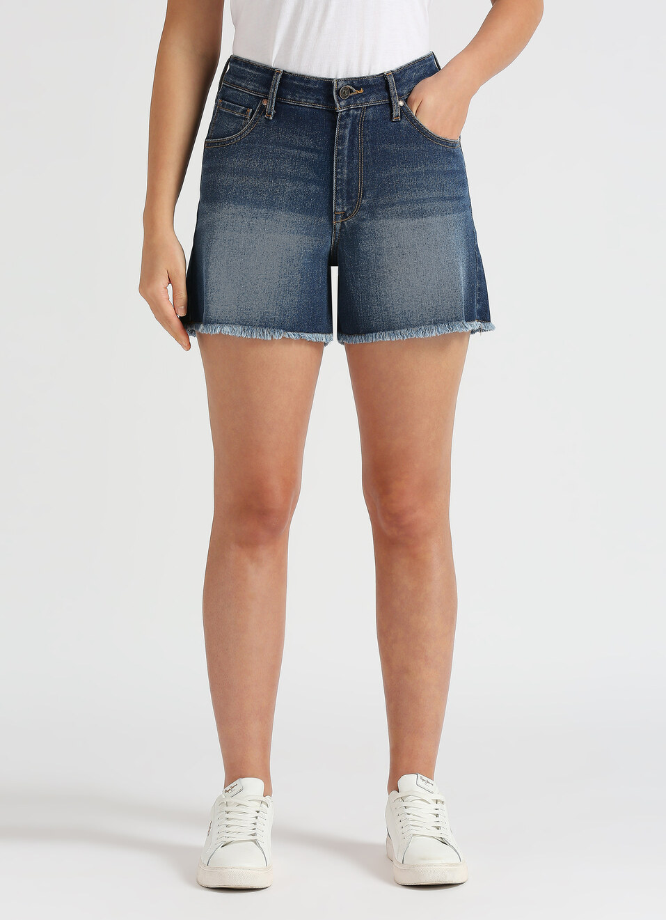 Blue High Waist Denim Shorts, , large image number 1