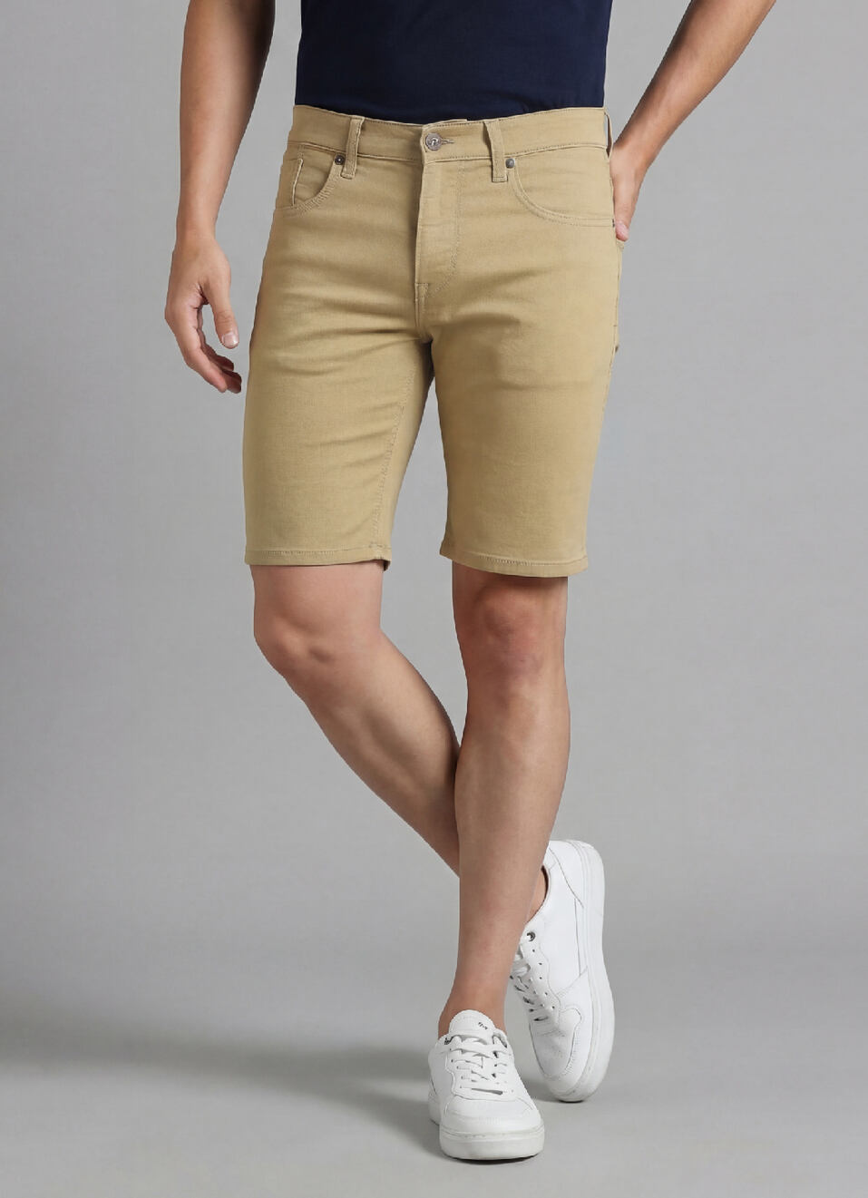 Chinox Beige Mid Rise Regular Fit Gymindigo Shorts, , large image number 0