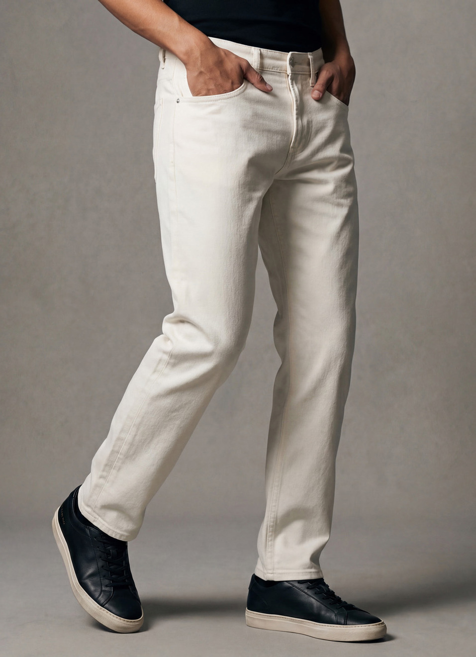 Men Ecru Mid Rise Straight Fit Stretchable Jeans, , large image number 0