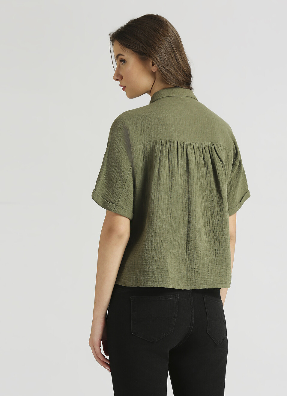 Olive Front Yoke Extended Shoulder Shirt, , large image number 2