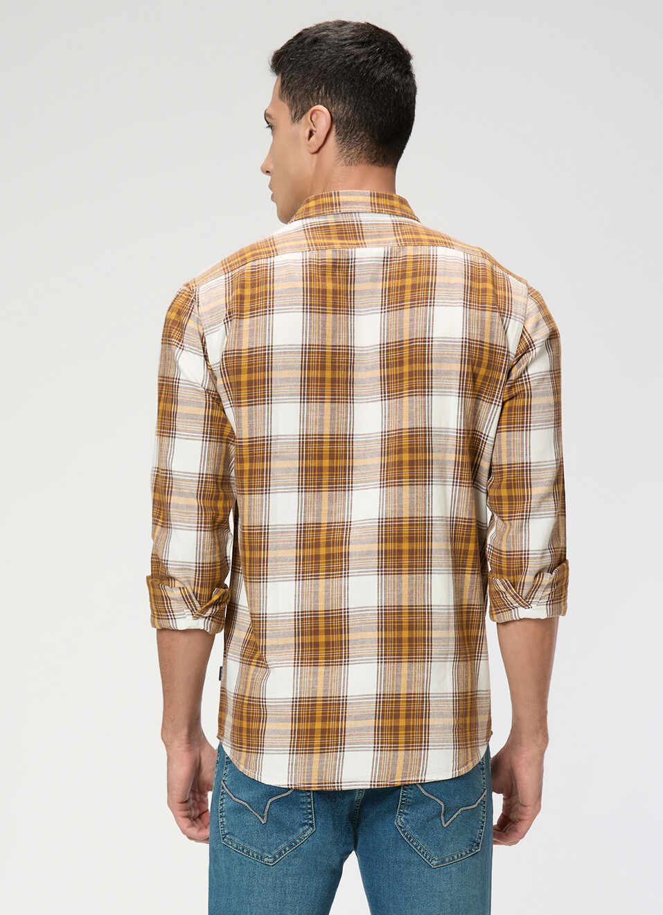 Men Brown Checked Shirt, , large image number 2