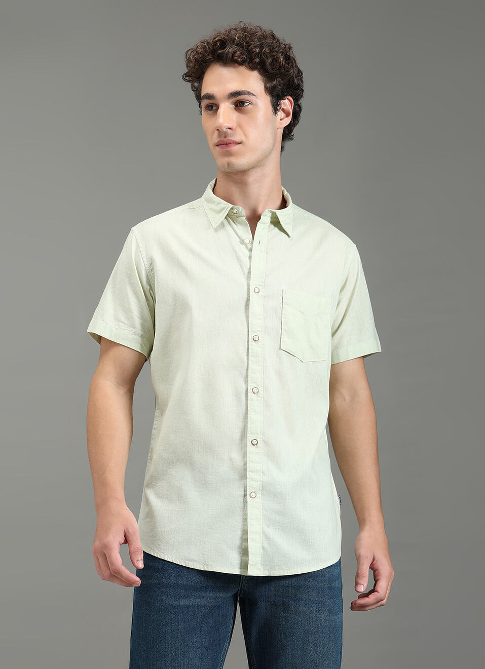 Men Green Solid Short Sleeve Shirt, , large image number 5