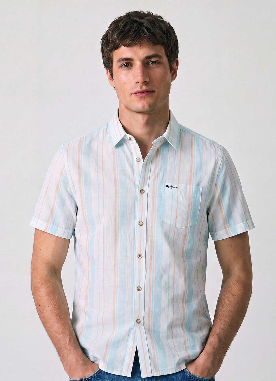 Men Blue Striped Short Sleeve Shirt, , large image number 1