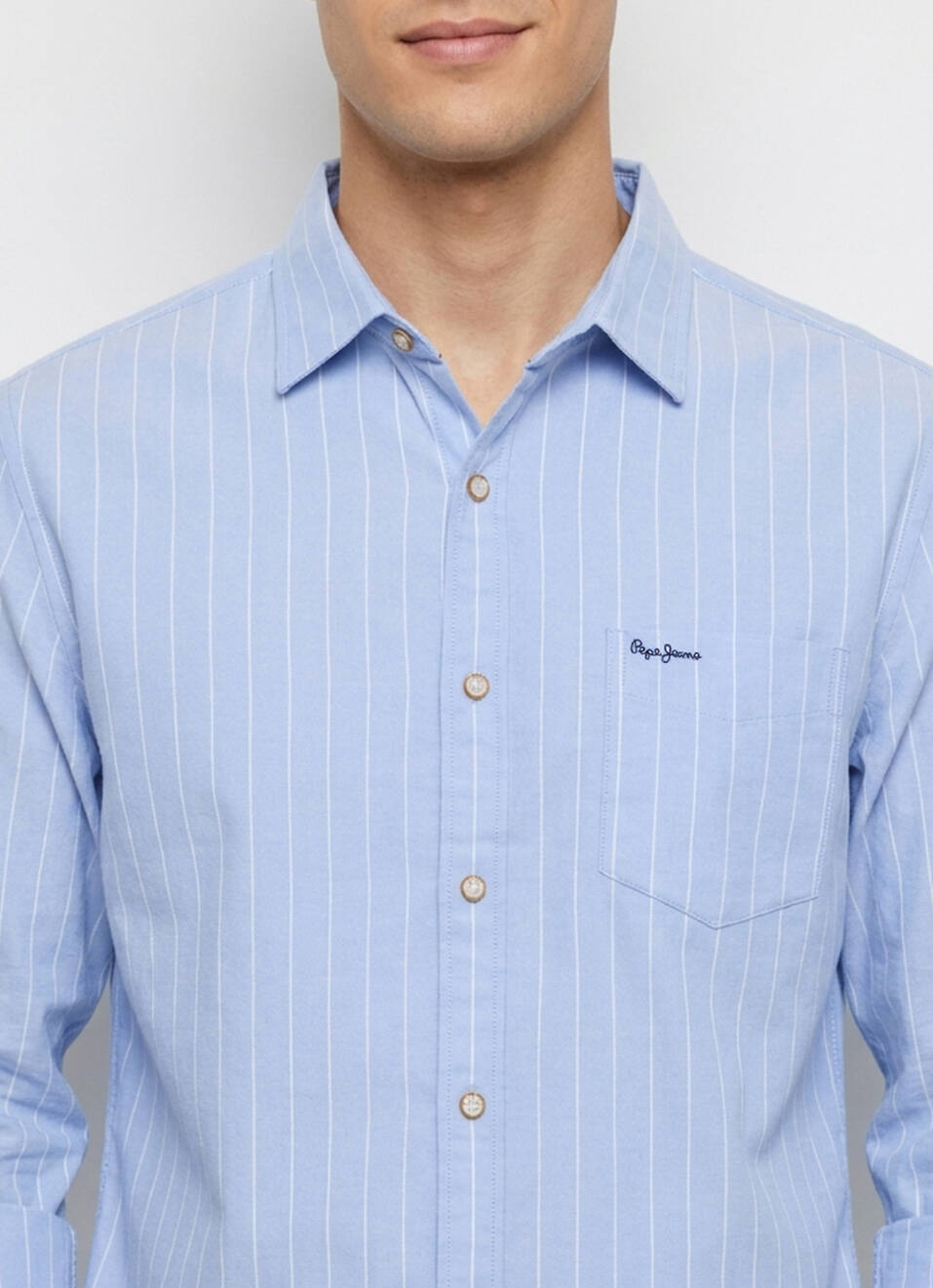 Men Blue Striped Oxford Long Sleeve Shirt, , large image number 4