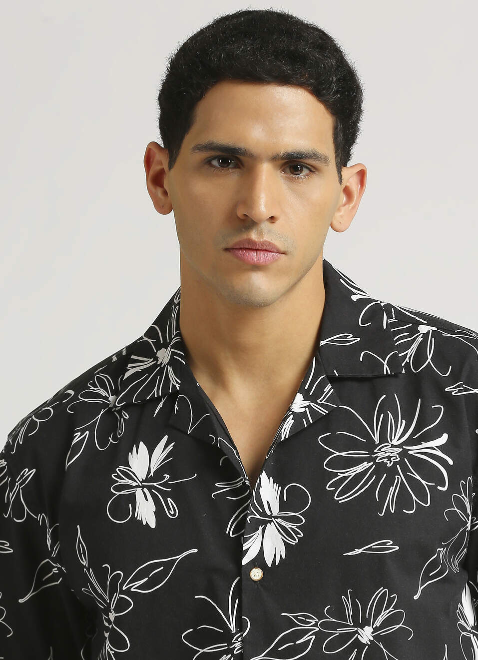 Black All Over Print Resort Collar Shirt, , large image number 4