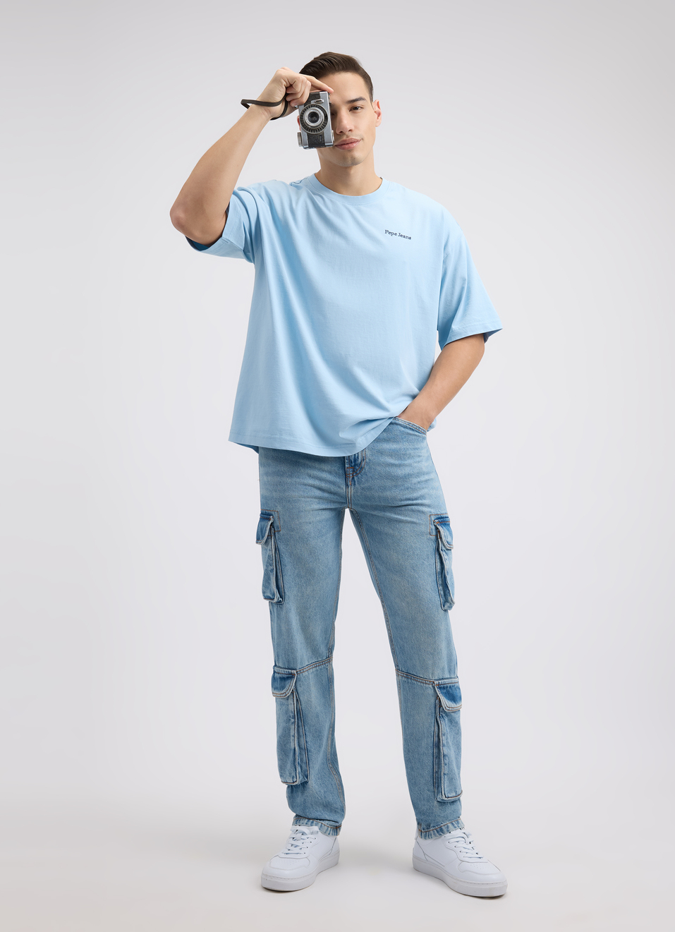 Men Blue Back Print Short Sleeve Oversized T-shirt, , large image number 5