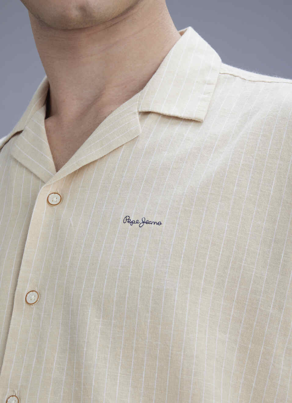 Men Beige Striped Resort Collar Shirt, , large image number 1