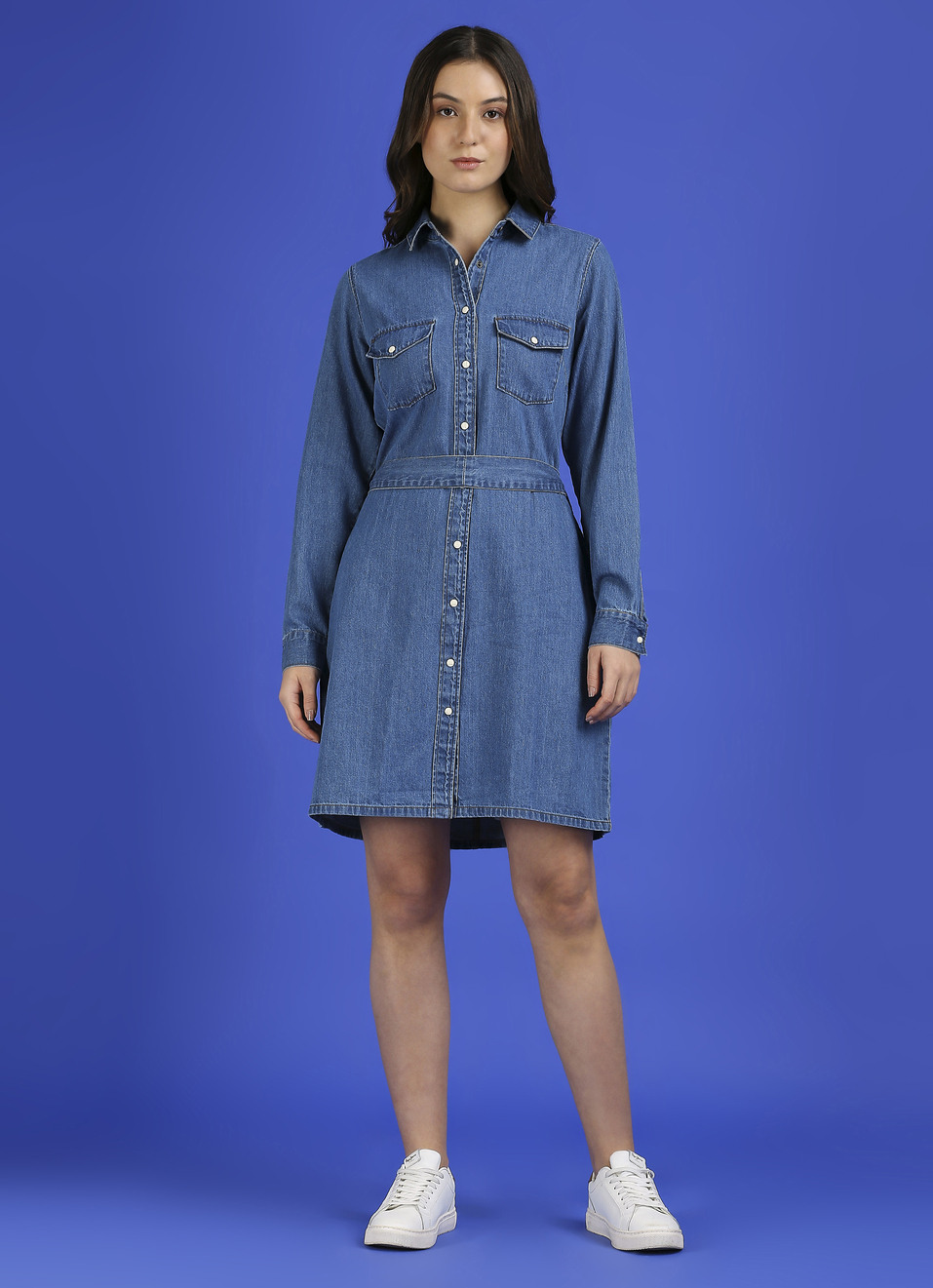 Blue Full Sleeve Shirt Dress, , large image number 1