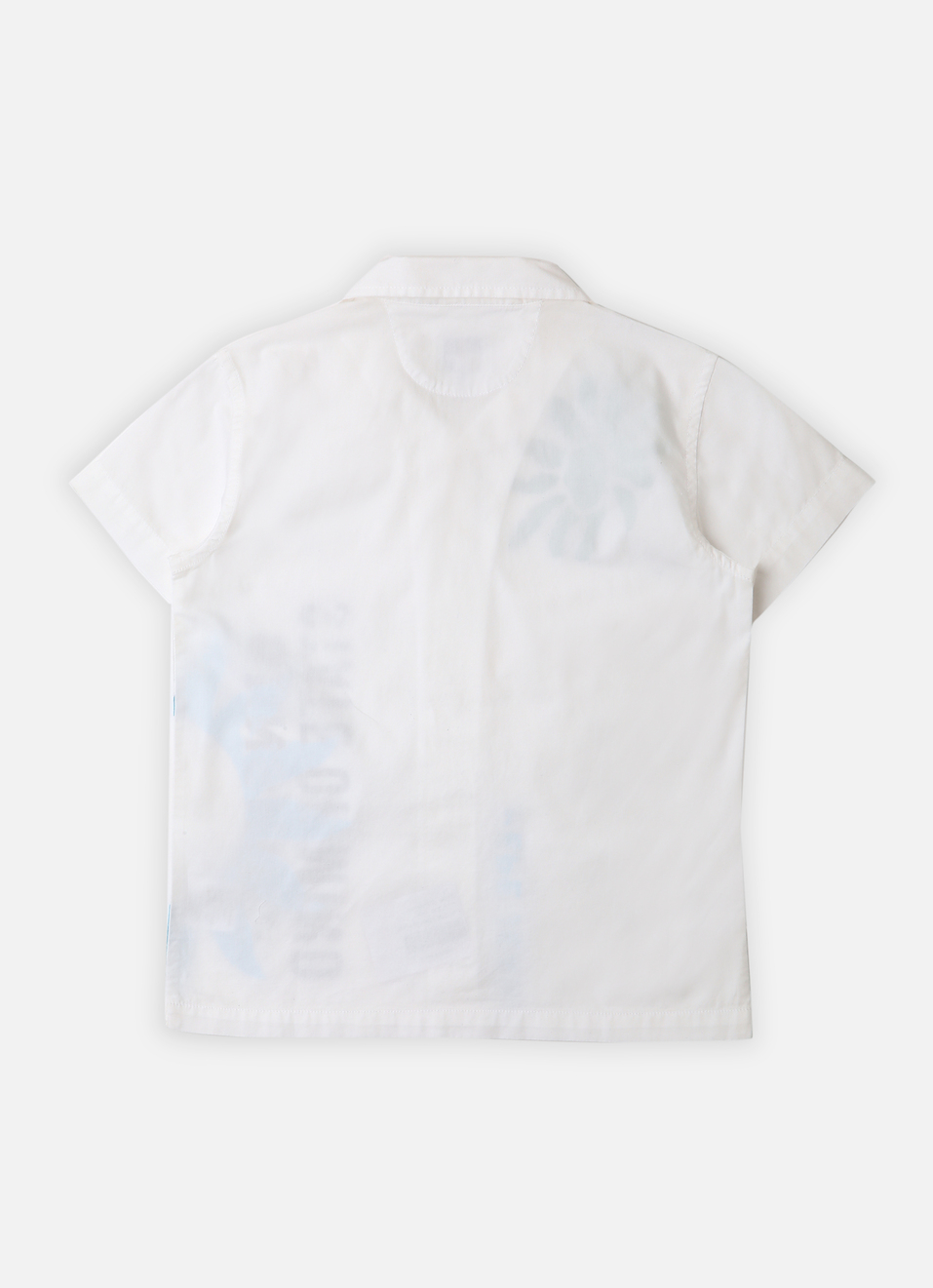 Boys White Distressed Typographic Print Resort Collar Shirt, , large image number 1