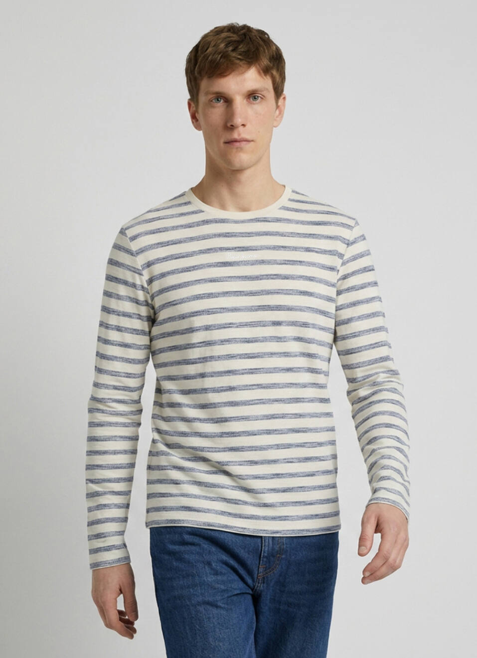 Men White Striped Long Sleeve T-shirt, , large image number 1
