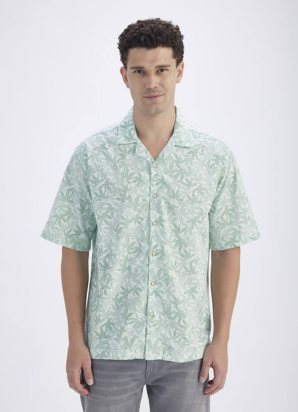 Men Blue Resort Collar Short Sleeve Shirt, , large image number 1