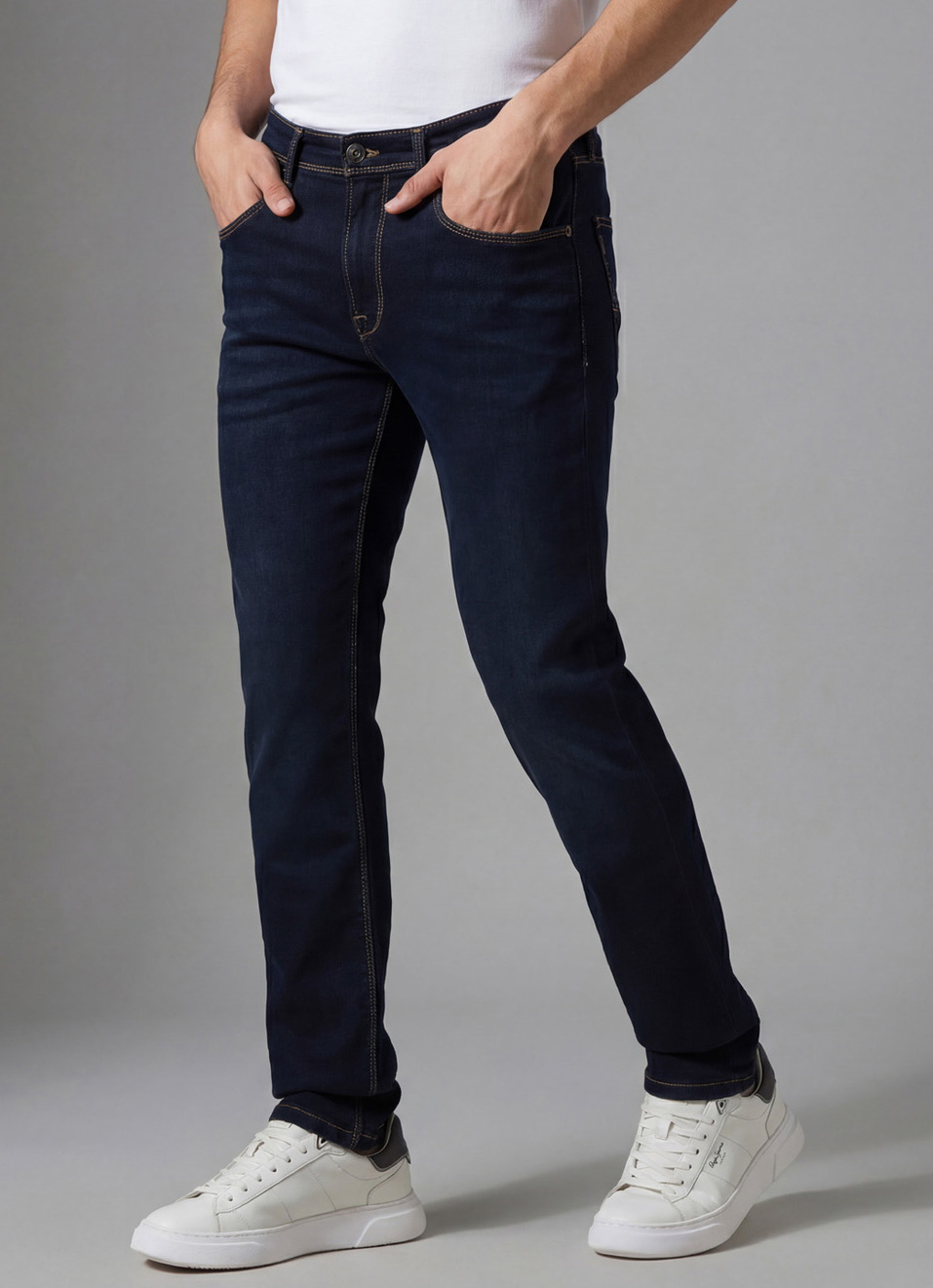 Men Dark Blue Mid Rise Slim Fit Stretchable Jeans, , large image number 0