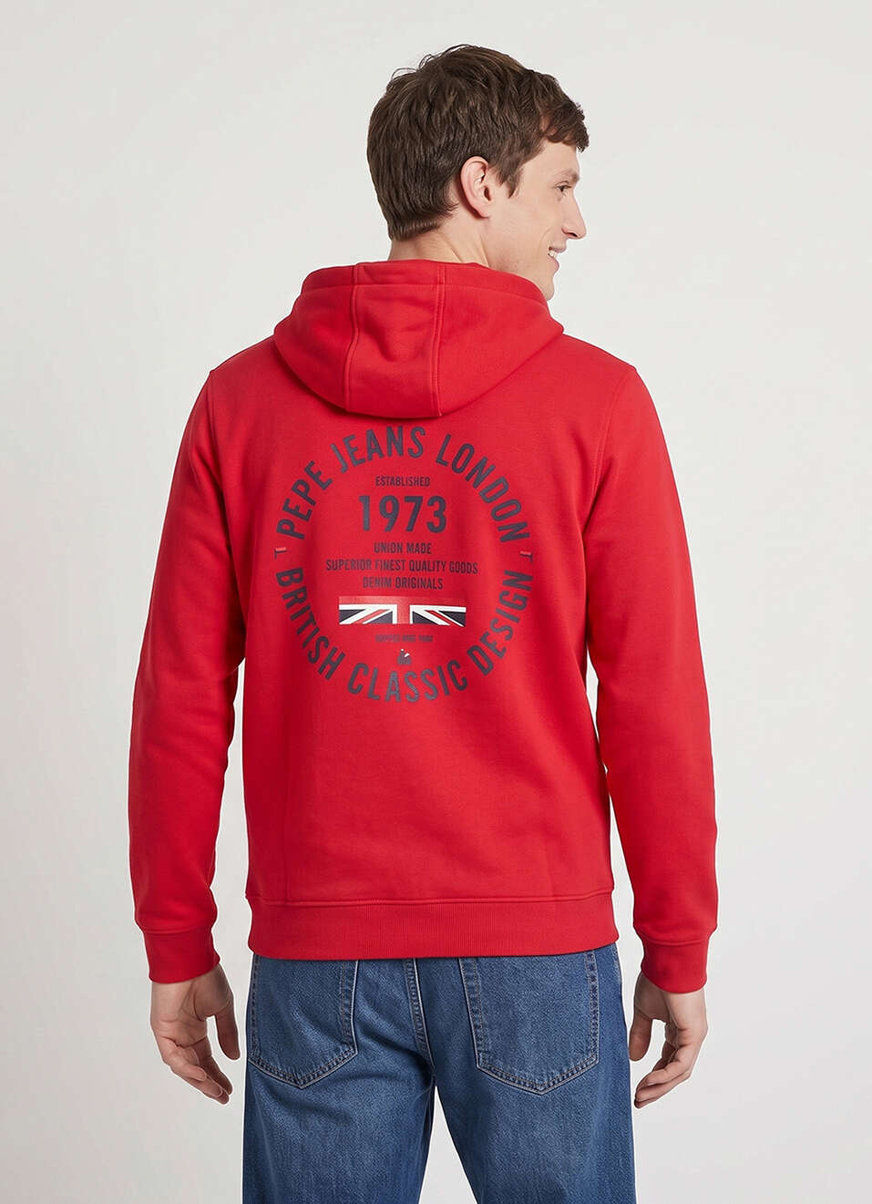 Men Red Back Print Full Sleeve Hoodie, , large image number 2
