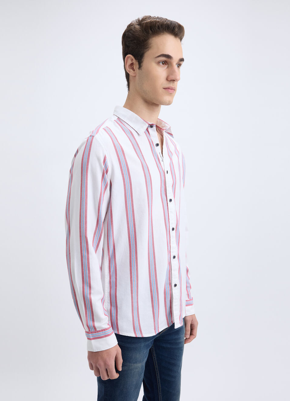 Men White Vertical Stripe Full Sleeve Shirt, , large image number 3