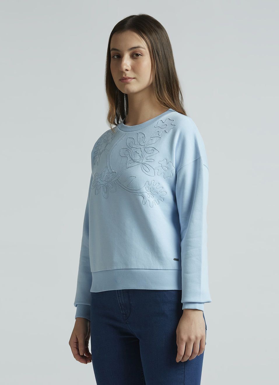 Blue Embroidered Full Sleeve Sweatshirt, , large image number 3