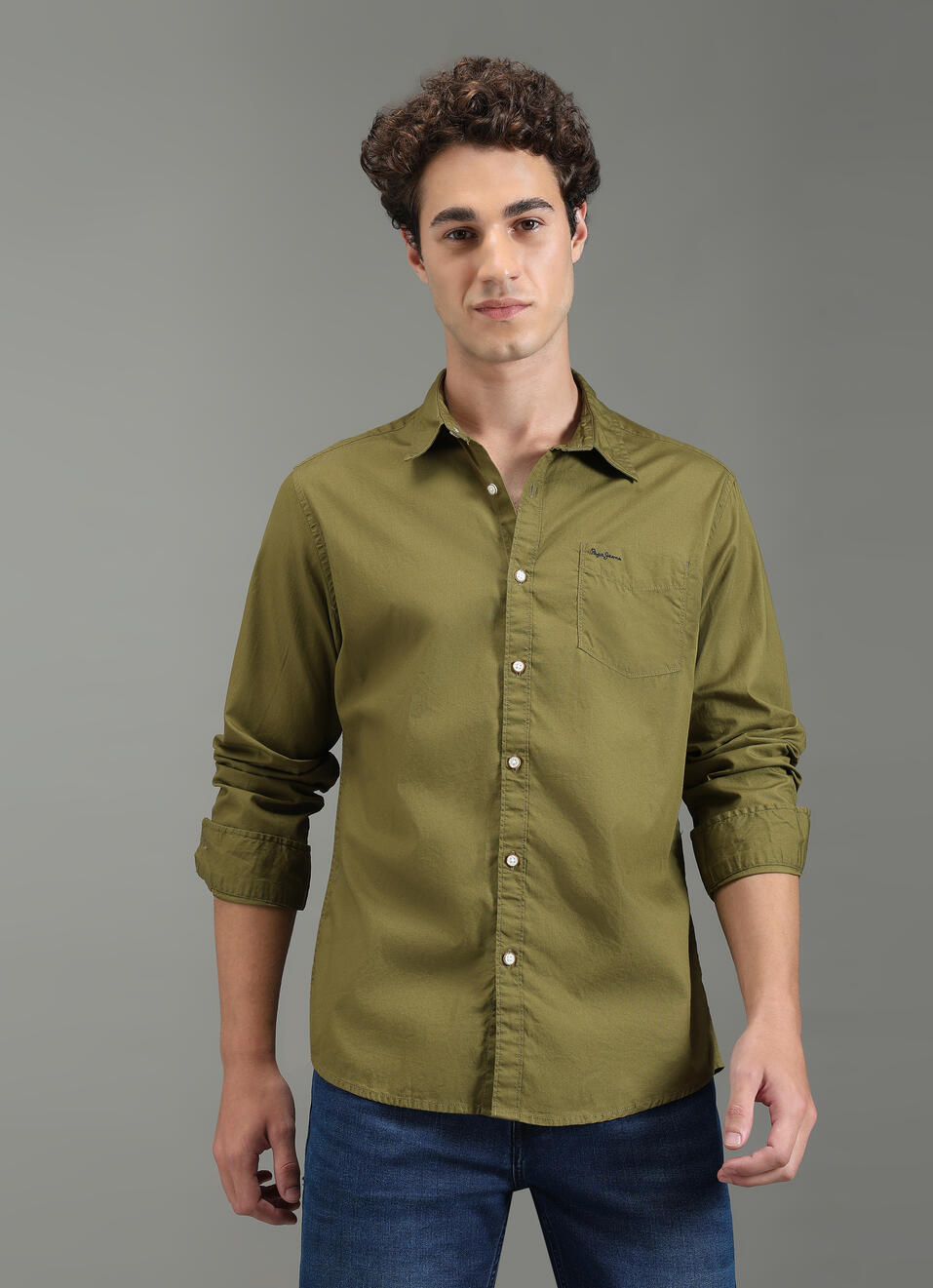 Men Olive Green Solid Shirt, , large image number 1
