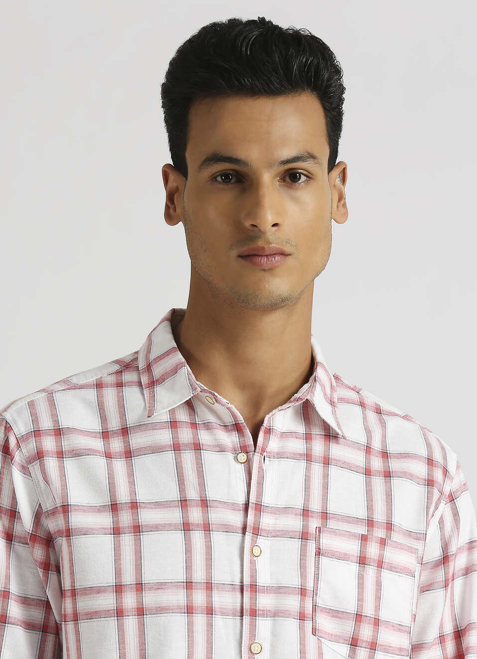 Peach Yarn Dyed Checks Long Sleeve Shirt, , large image number 4