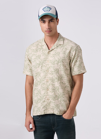 Men Beige Printed Resort Collar Shirt