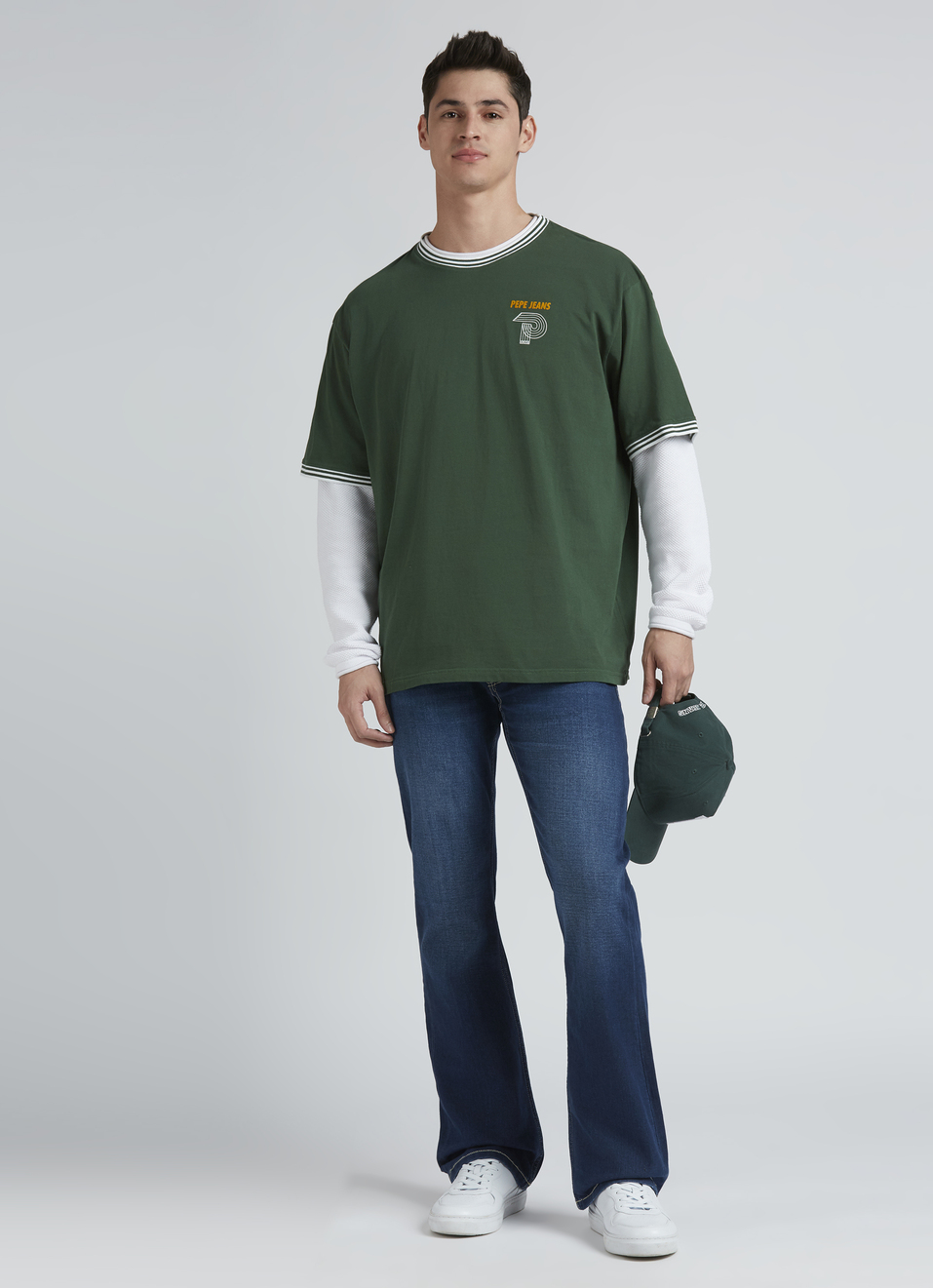 Green Flock Print Short Sleeve Oversized T-shirt, , large image number 5