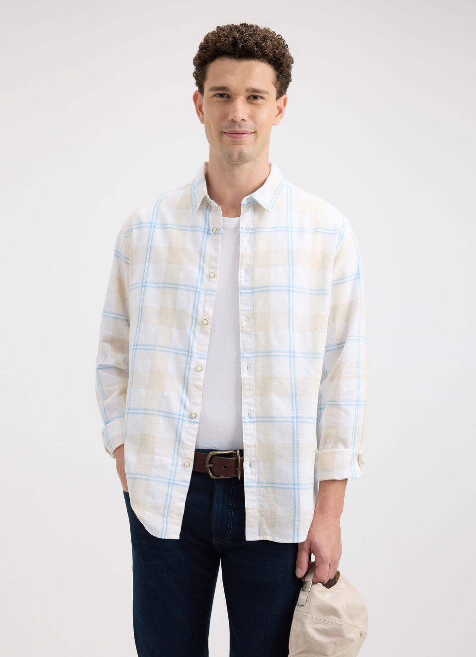 Men Beige Check Full Sleeve Shirt, , large image number 0