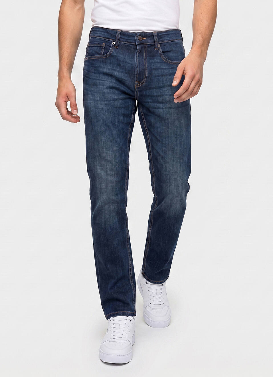 Men Blue Straight Fit Mid Rise Stretchable Jeans, , large image number 2