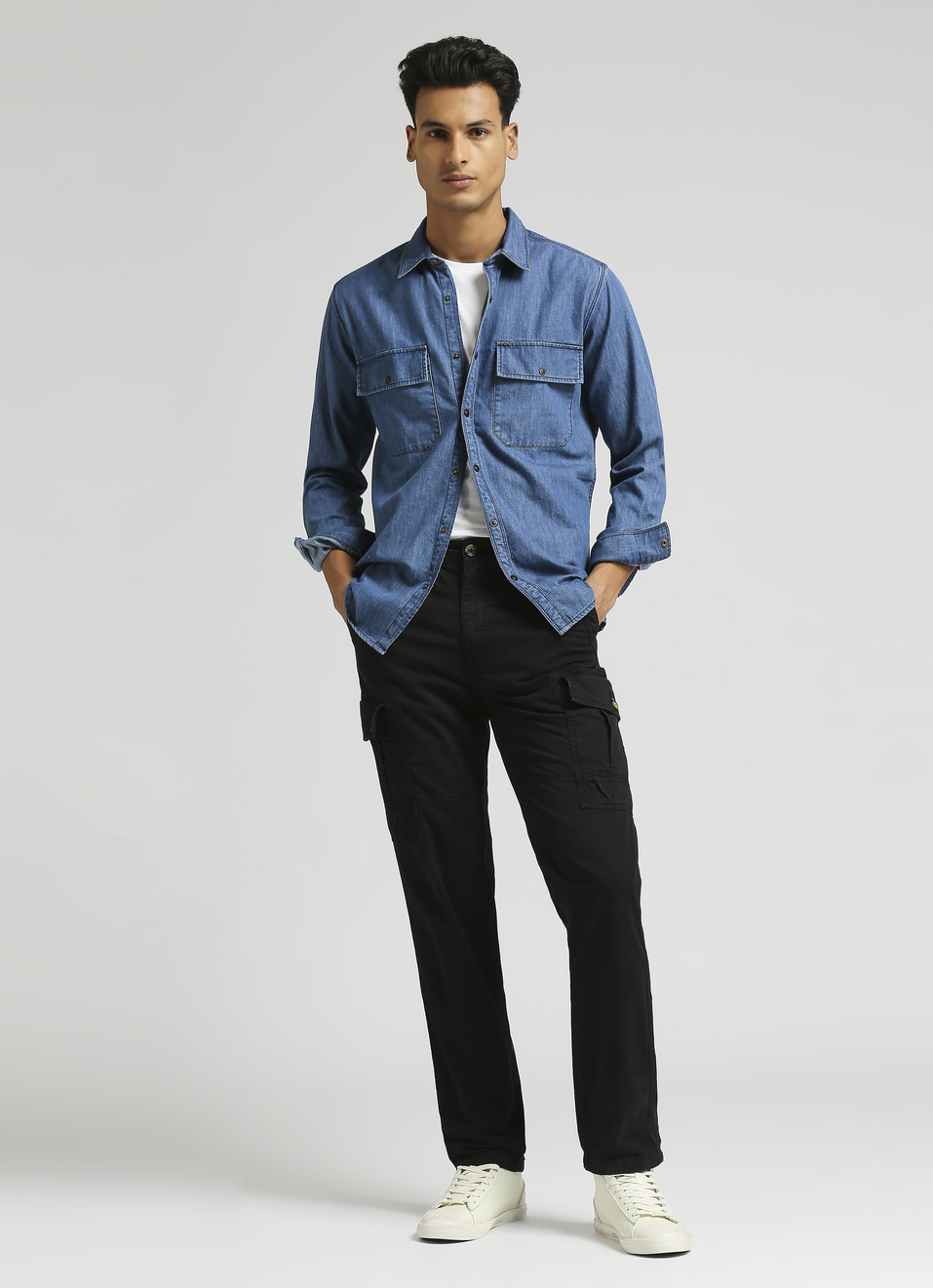 Black Overdyed Stretch Cargo Pants, , large image number 5