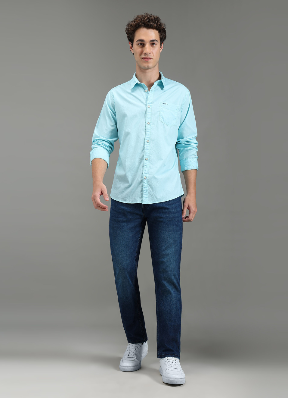 Men Aqua Blue Solid Shirt, , large image number 5