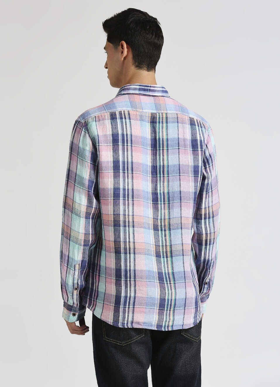 Blue Checks Pure Linen Long Sleeve Shirt, , large image number 2