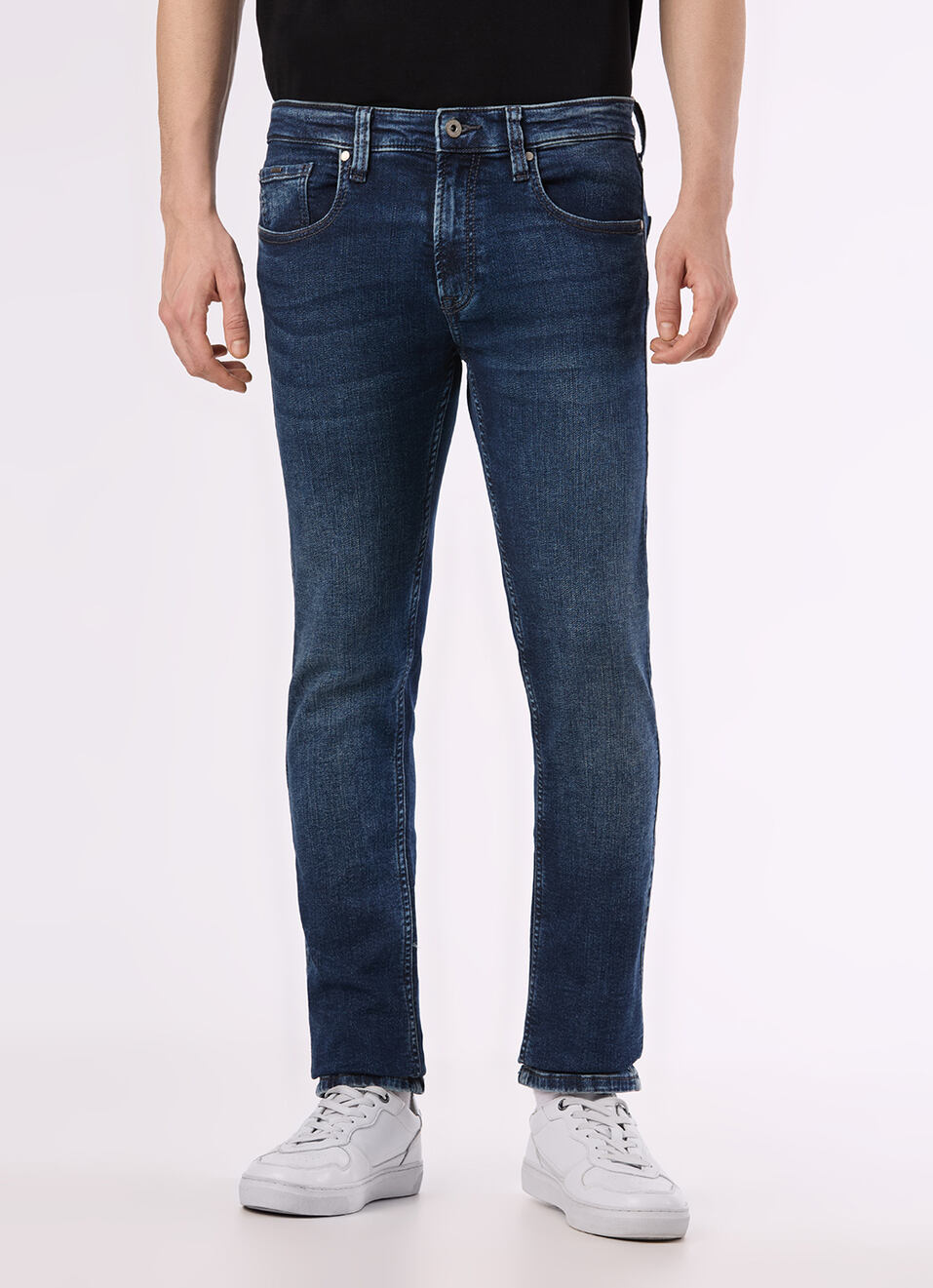 Men Blue Mid Rise Slim Fit Powerflex Jeans, , large image number 6