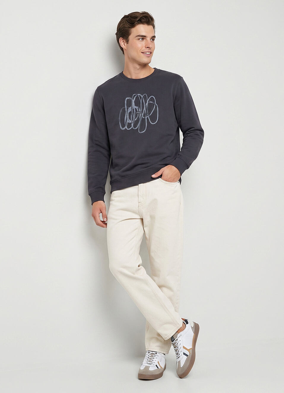 Men Grey Printed Full Sleeve Sweatshirt, , large image number 5