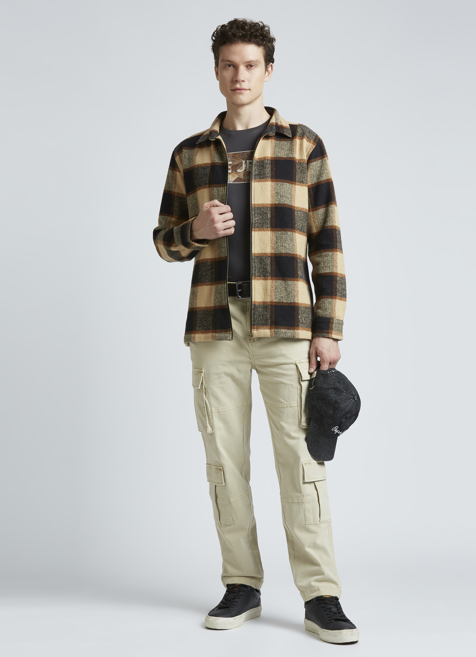 Brown Checks Full Sleeve Zipper Oversized Shirt, , large image number 5