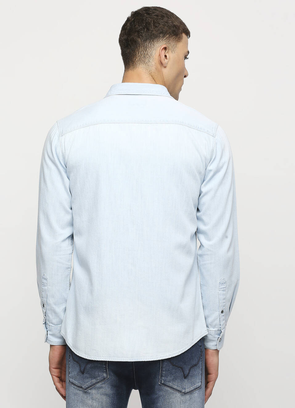 Ice Blue Double Pocket Long Sleeve Denim Shirt, , large image number 2