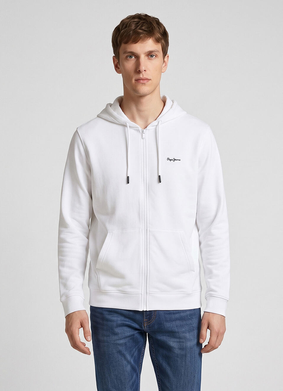Men White Back Print Full Sleeve Hoodie, , large image number 1