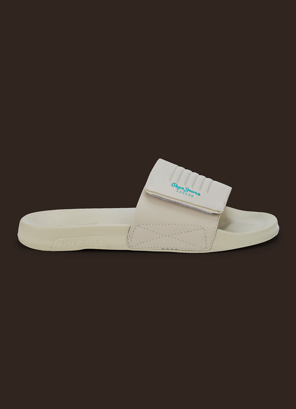 Men Beige Solid Velcro Strap Slides, , large image number 5