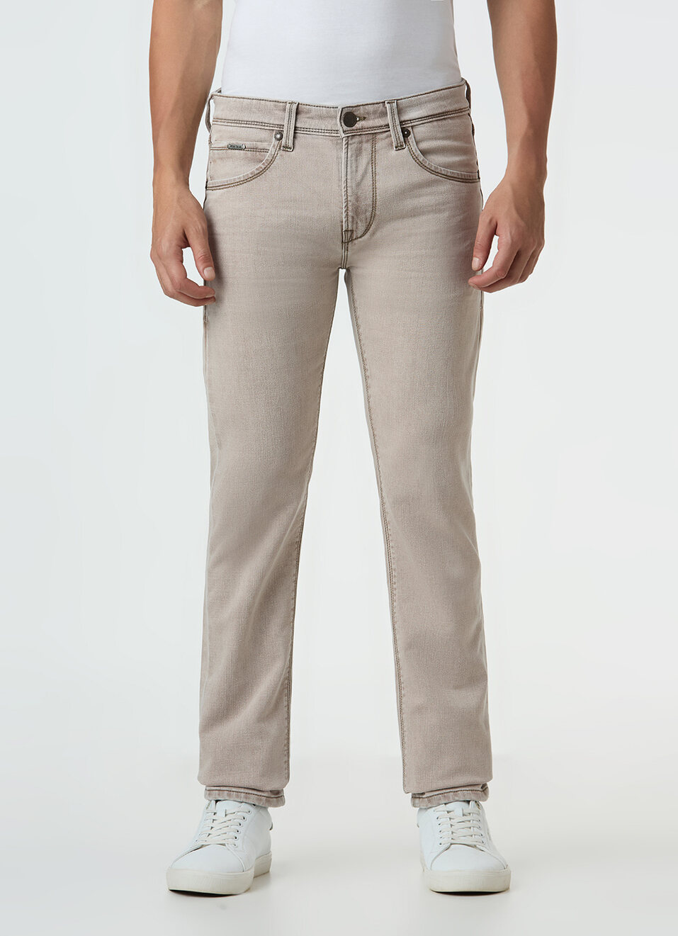 Men Beige Mid Rise Slim Fit Stretchable Jeans, , large image number 6