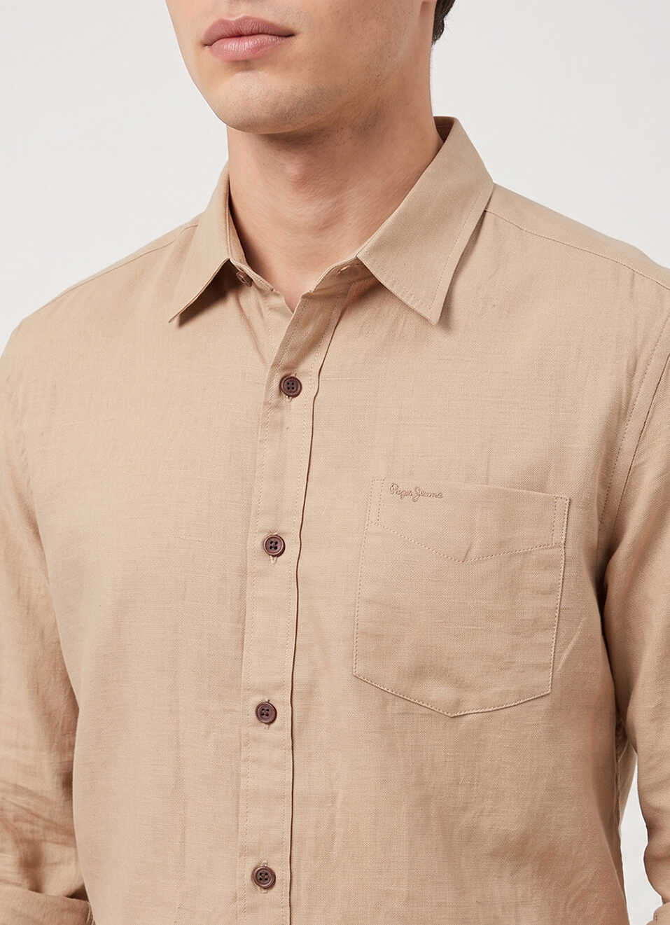 Men Khaki Solid Long Sleeve Shirt, , large image number 4