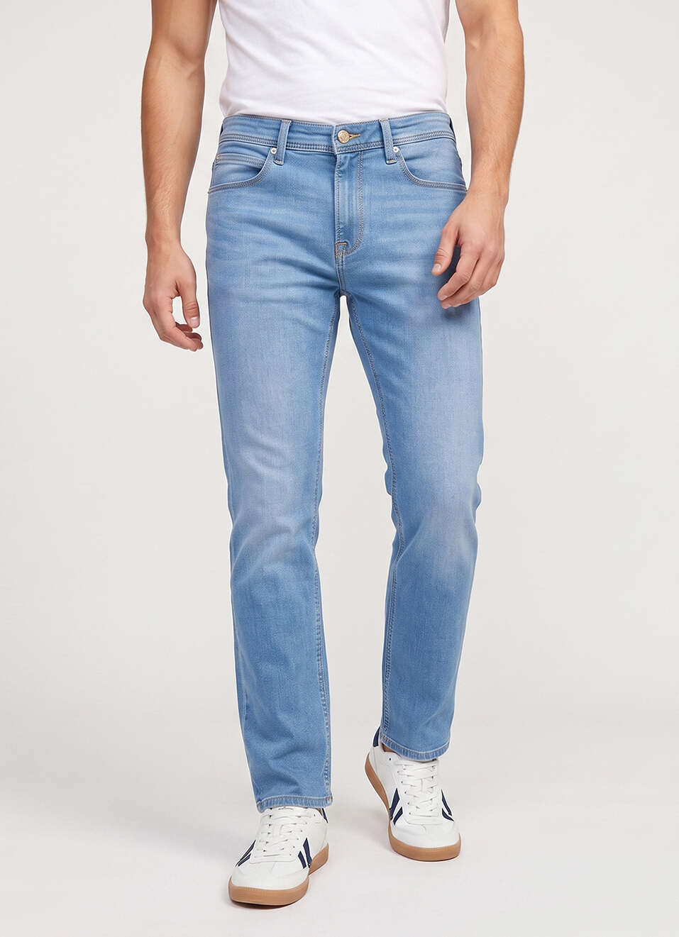 Men Blue Straight Fit Mid Rise Stretchable Jeans, , large image number 2
