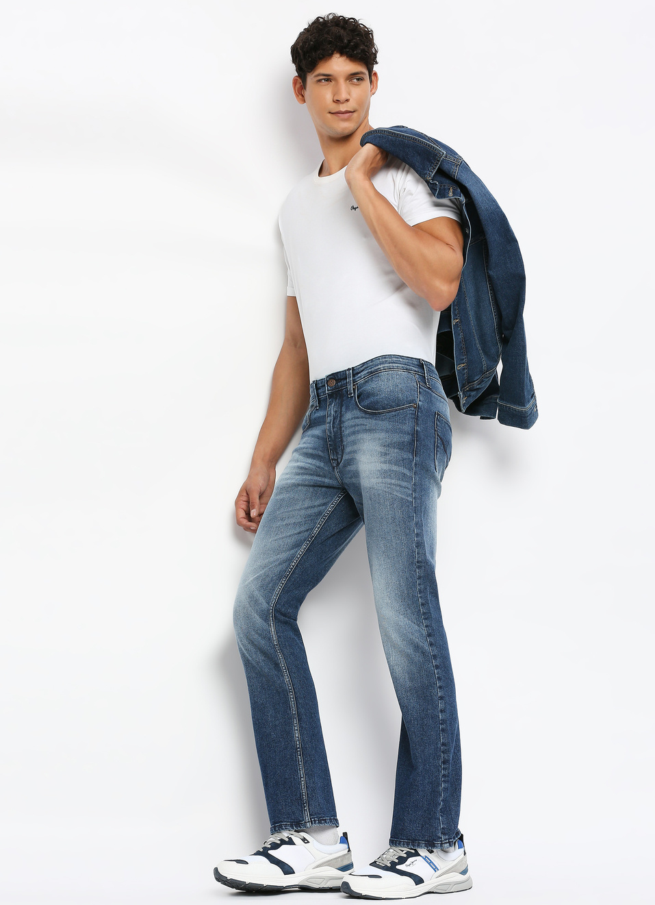Dark Blue Mid Rise Bootcut Jeans, , large image number 5