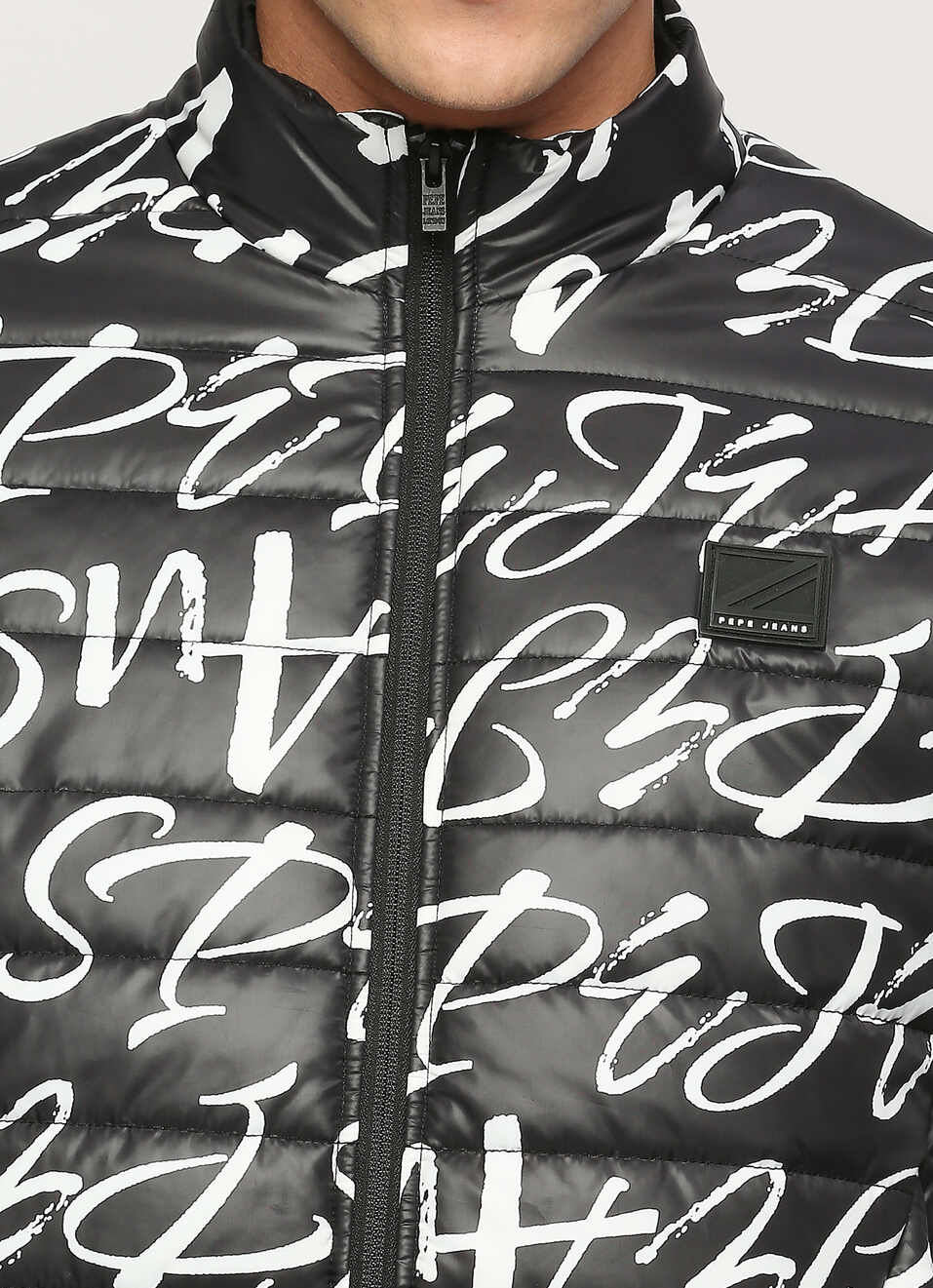 Black Typographic Printed Puffer Jacket, , large image number 4