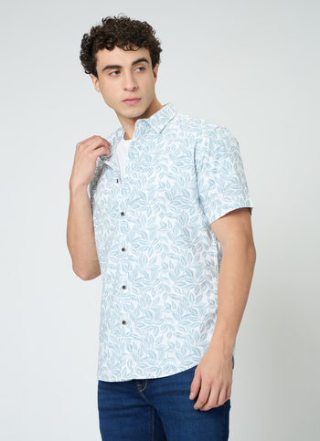 Men Blue Botanical Print Shirt