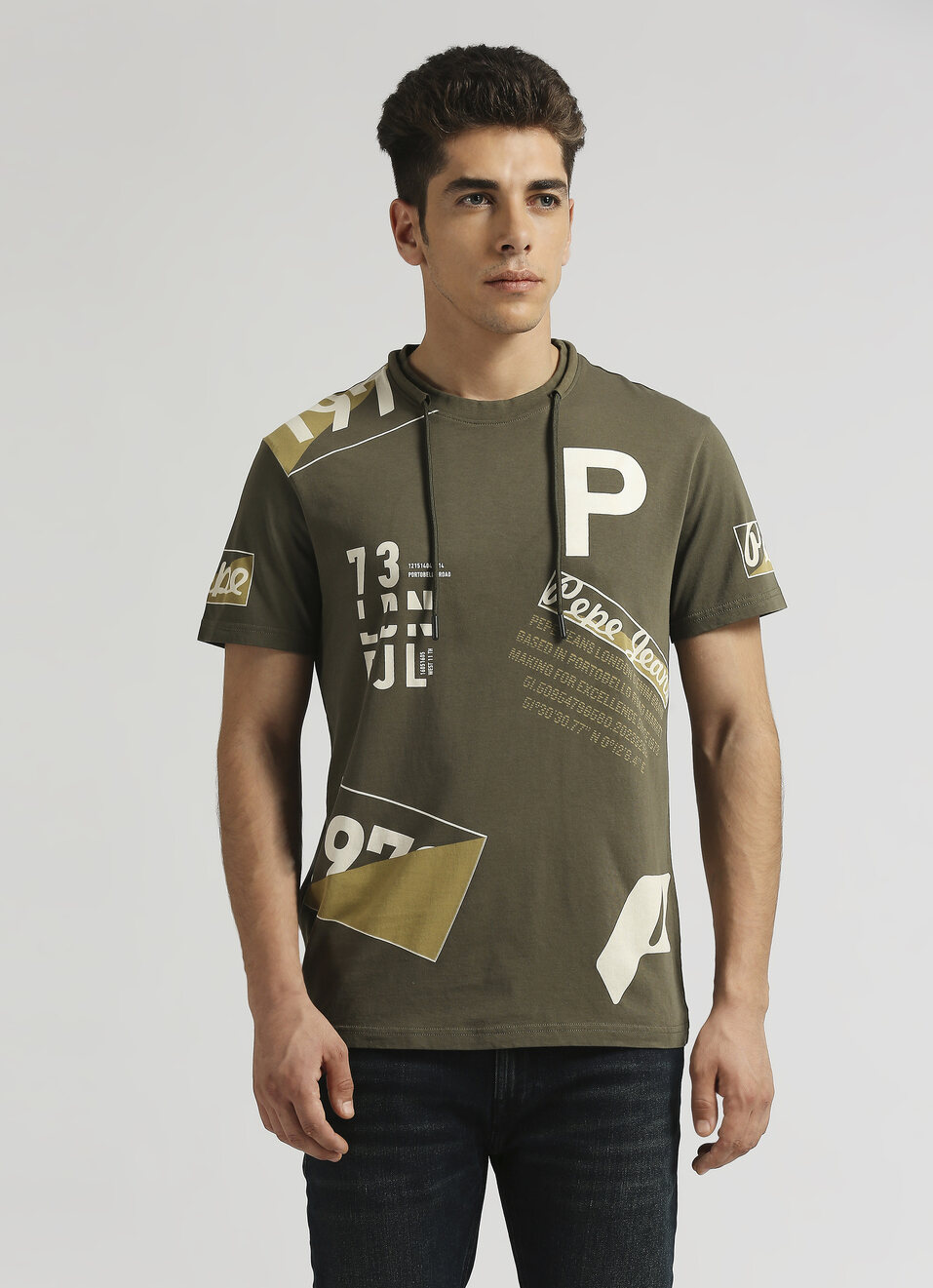 Military Green Typographic Print Short Sleeve T-shirt, , large image number 1
