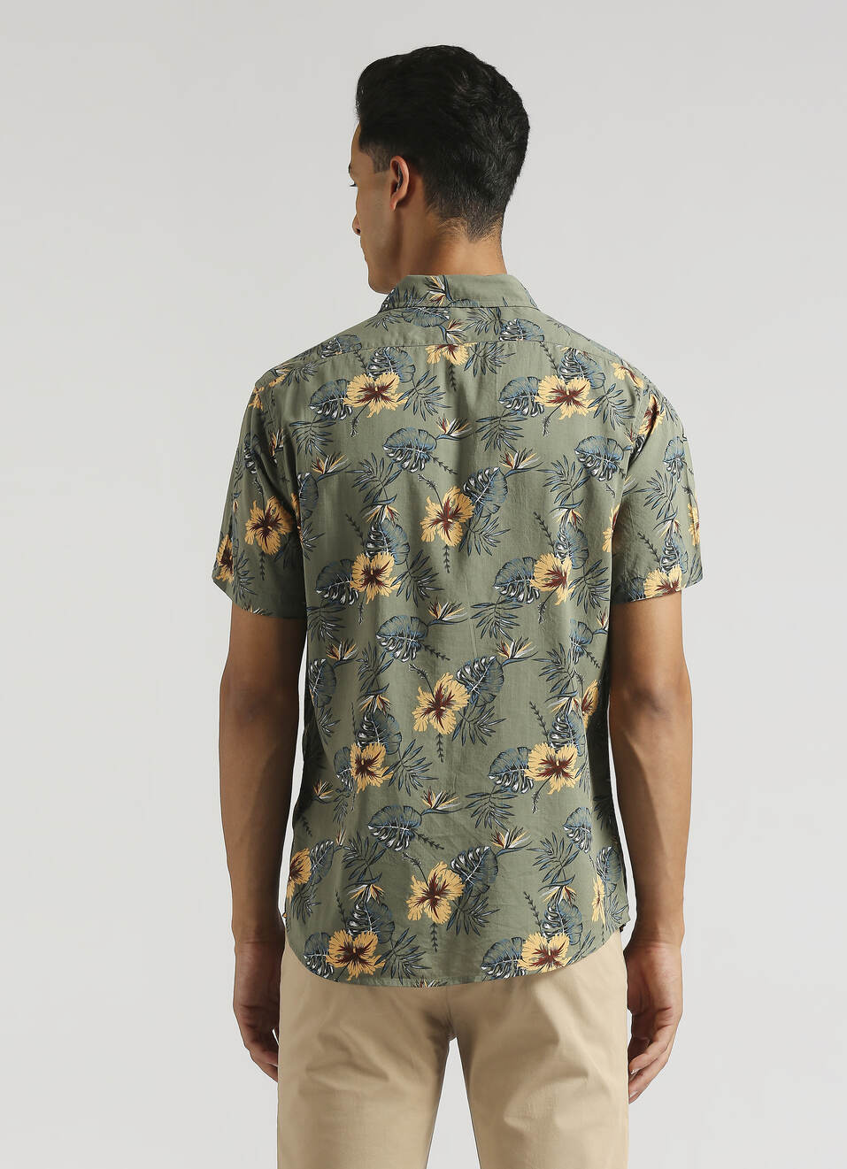 Olive Floral Print Short Sleeve Shirt, , large image number 2