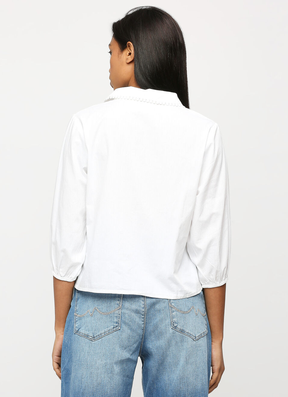 White Chelsea Collar Puff Sleeve Shirt, , large image number 2