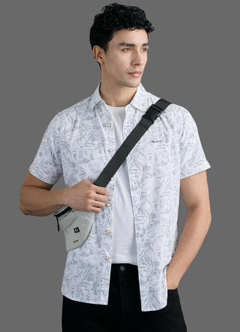 Men Grey Printed Short Sleeve Shirt