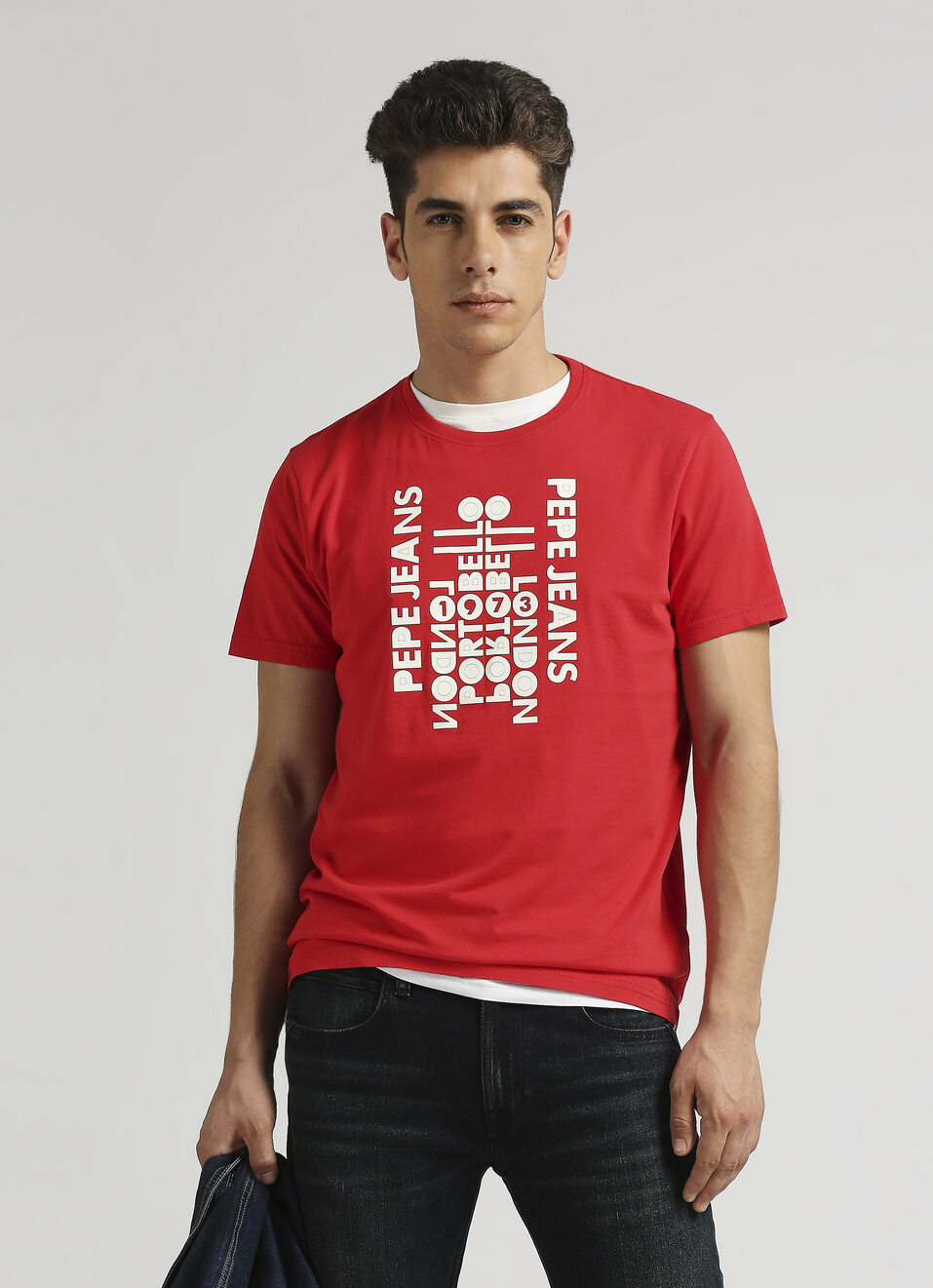 Red Sheet Transfer Print Short Sleeve T-shirt, , large image number 0