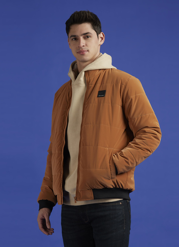 Brown High Neck Full Sleeve Jacket
