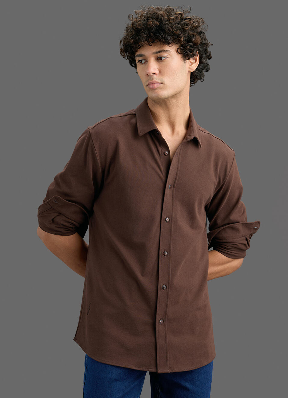 Men Brown Solid Shirt, , large image number 5