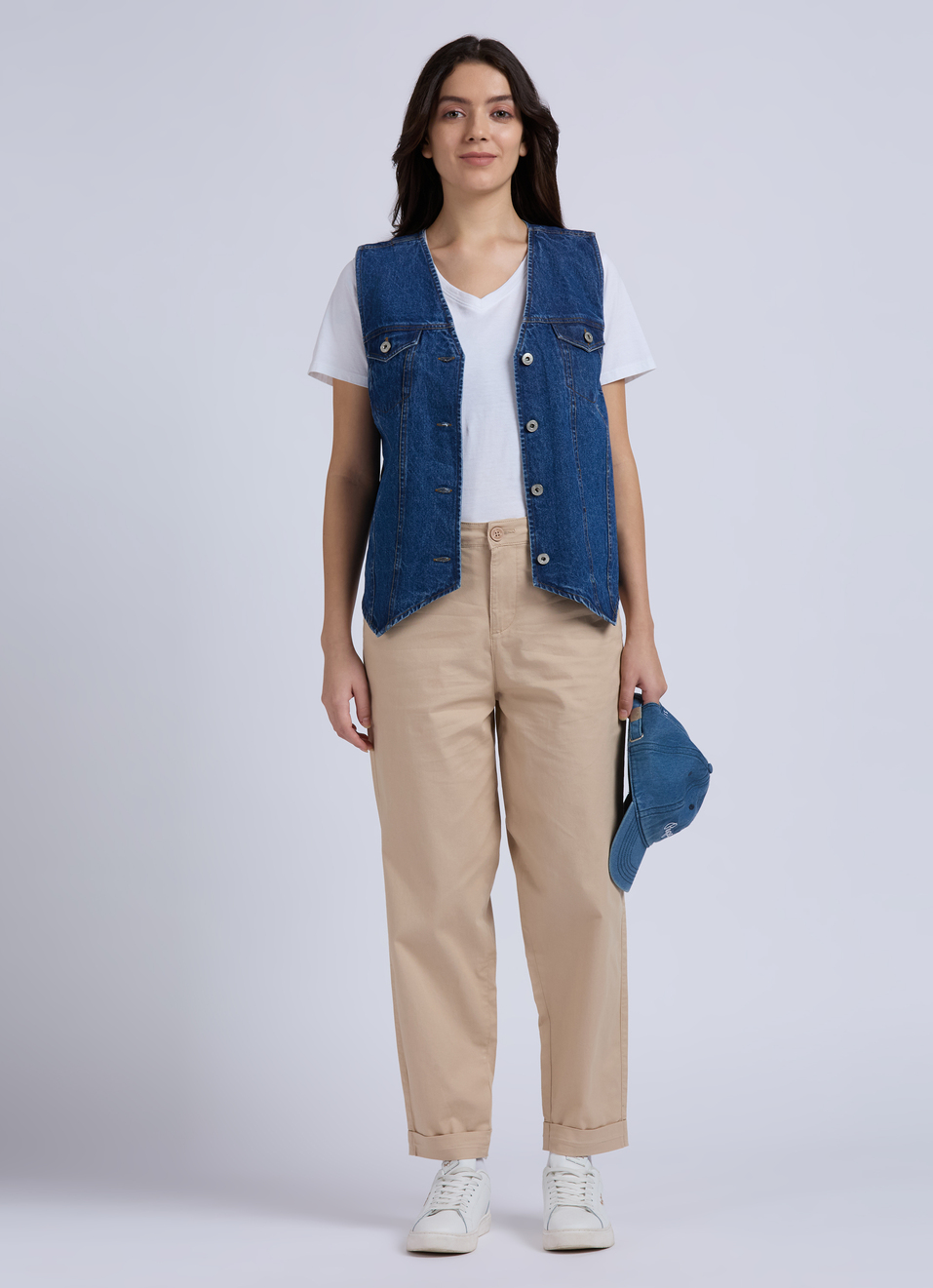 Beige Mid Waist Carrot Fit Trousers, , large image number 0