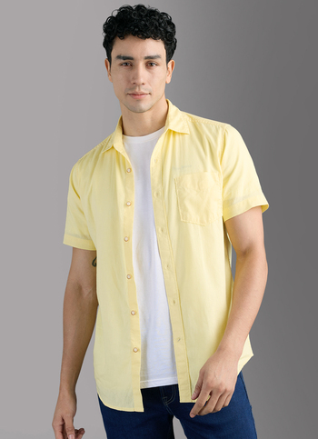 Men Yellow Solid Long Sleeve Shirt